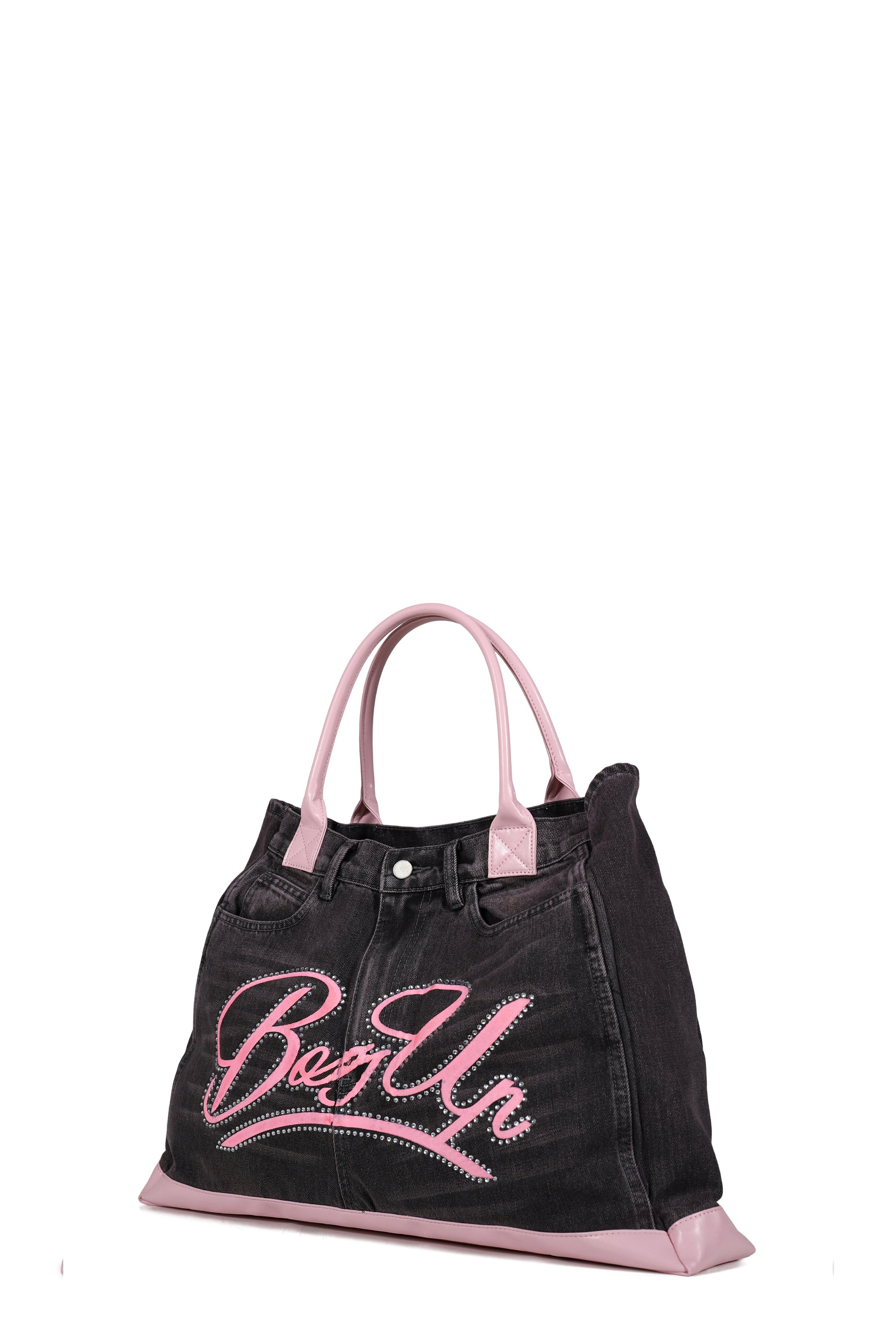REMAKE DENIM TOTE BAG / BLK/PINK
