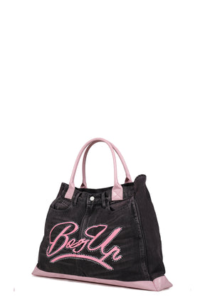 REMAKE DENIM TOTE BAG / BLK/PINK