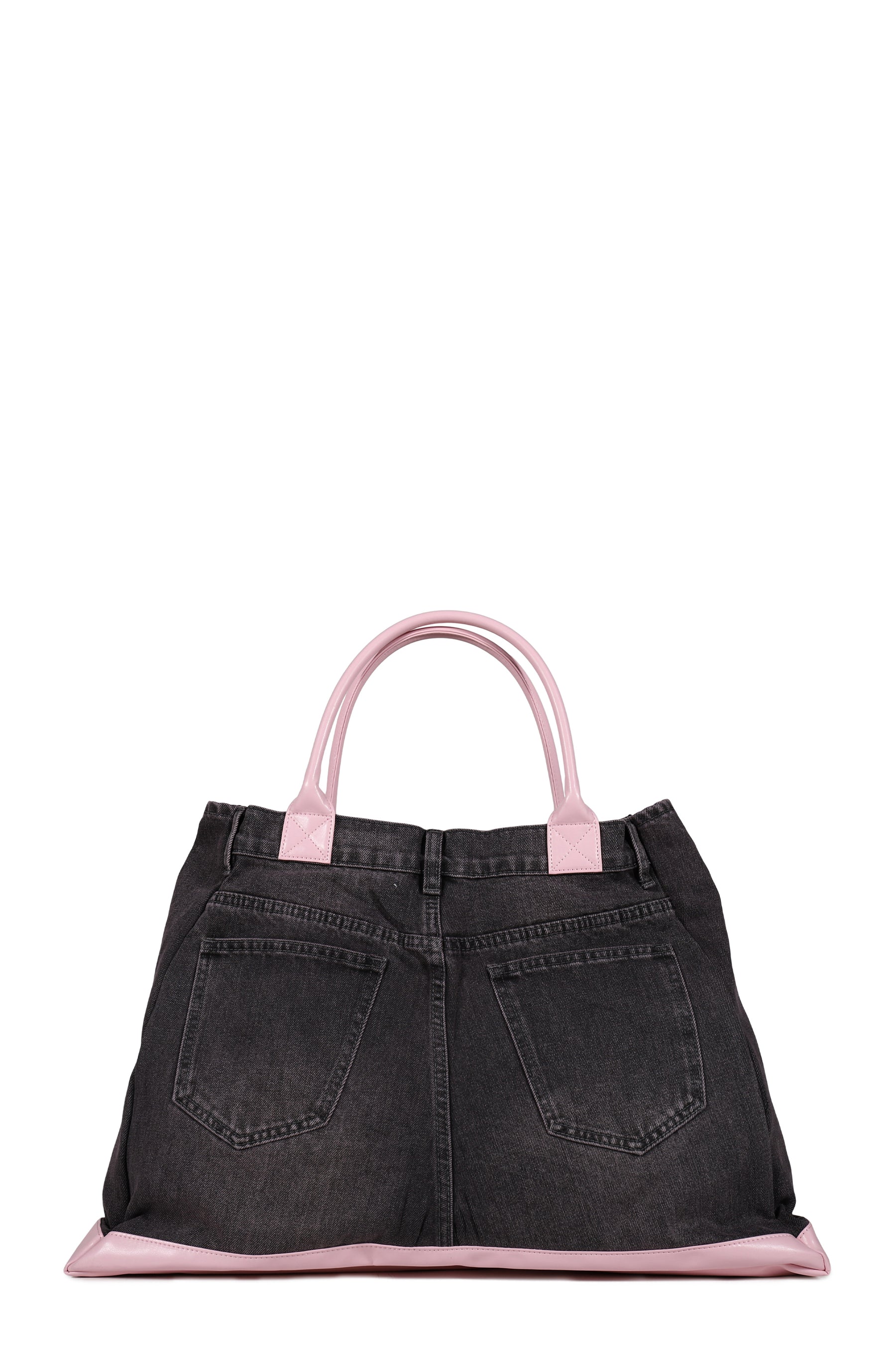 REMAKE DENIM TOTE BAG / BLK/PINK