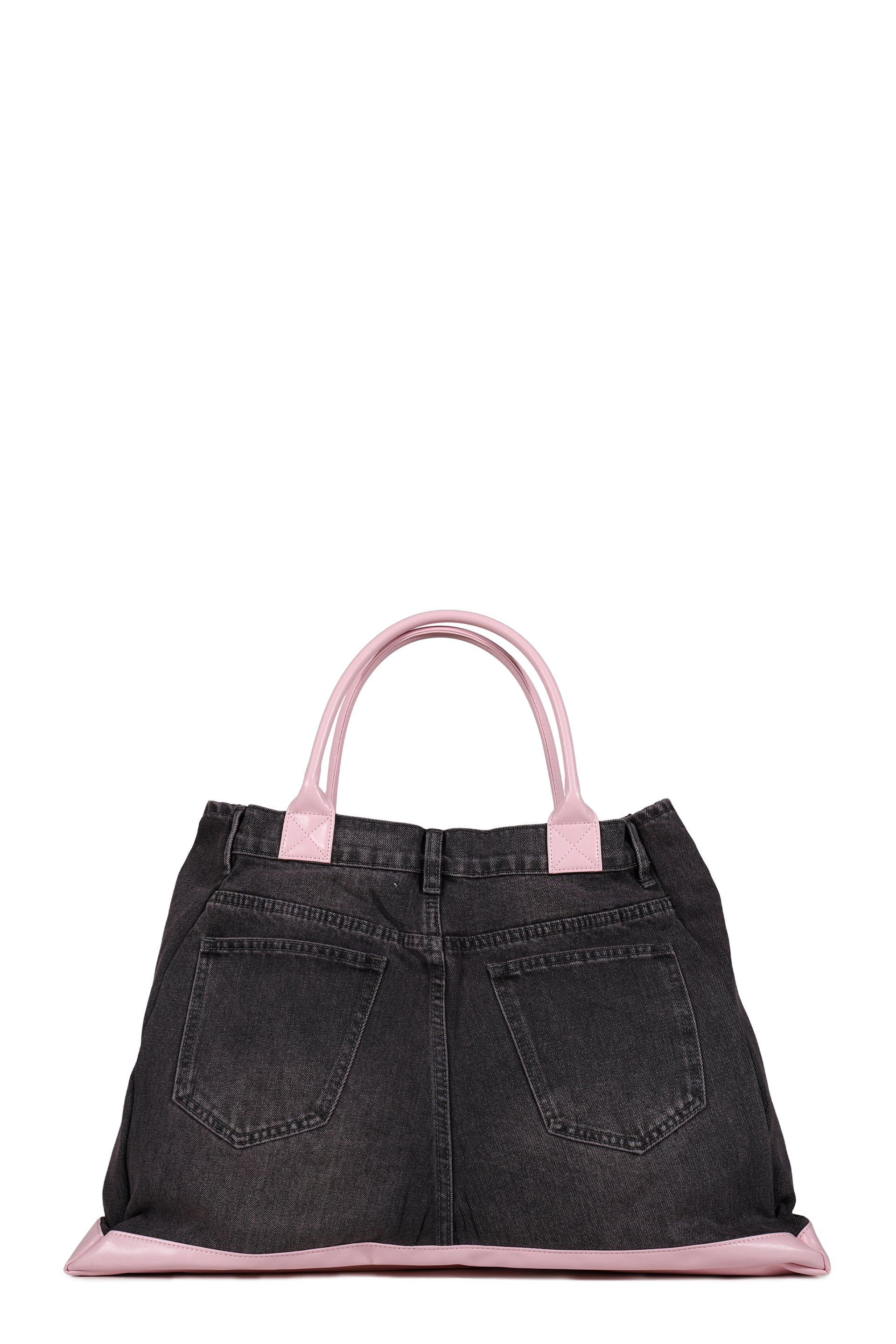 REMAKE DENIM TOTE BAG / BLK/PINK