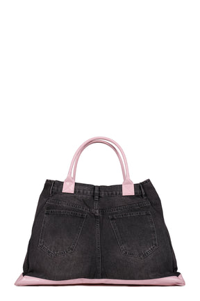 REMAKE DENIM TOTE BAG / BLK/PINK
