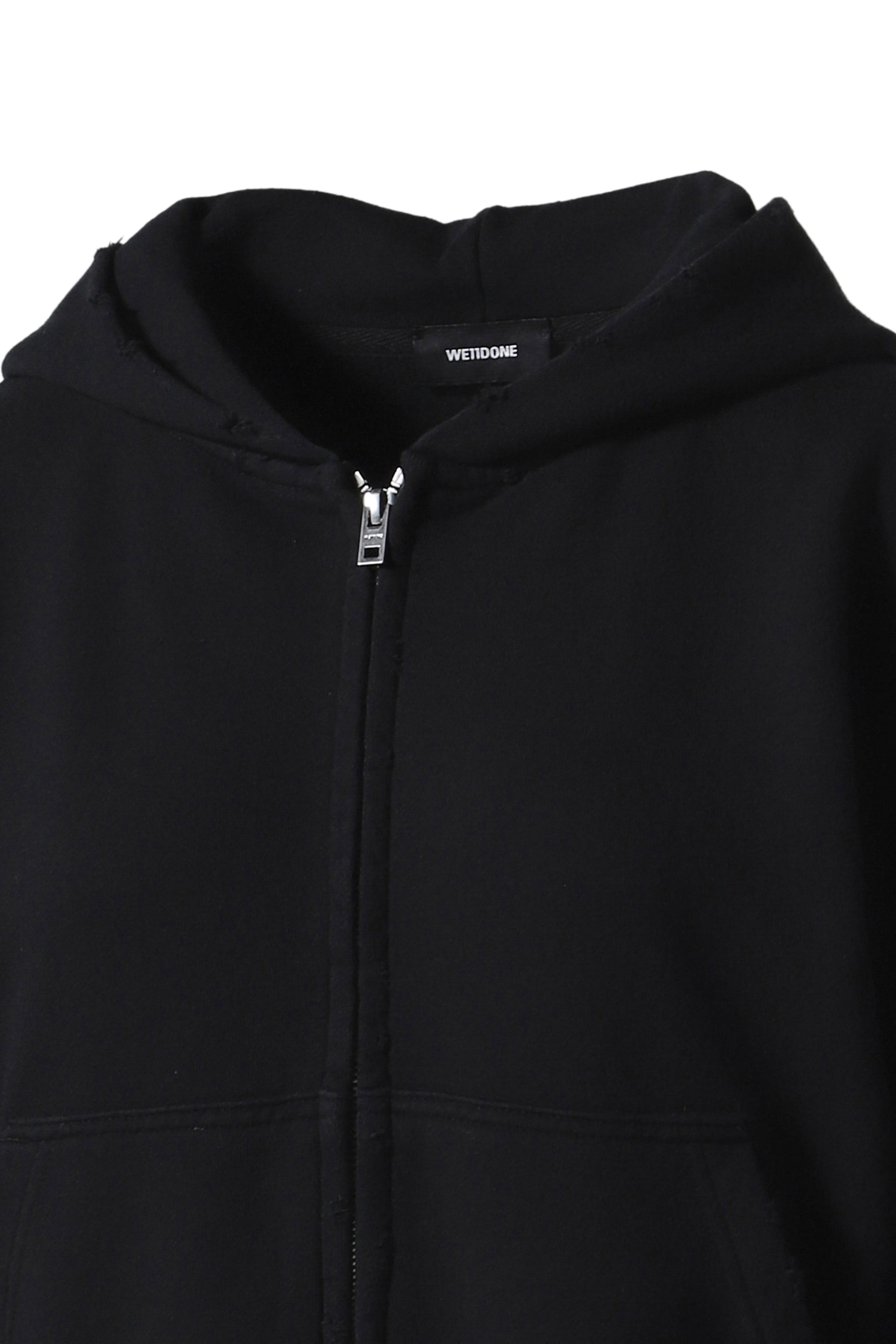 CHARCOAL WOMENS RAW HALF HOODIE ZIP-UP / BLK