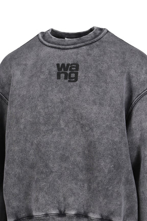 ESSENTIAL TERRY CREW SWEATSHIRT W/ PUFF PAINT LOGO / WASHED GRANITE