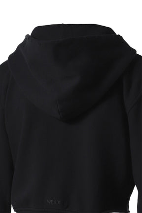 CHARCOAL WOMENS RAW HALF HOODIE ZIP-UP / BLK