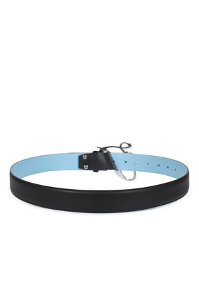3P LARGE CURSIVE SILVER LOGO BELT / BLK