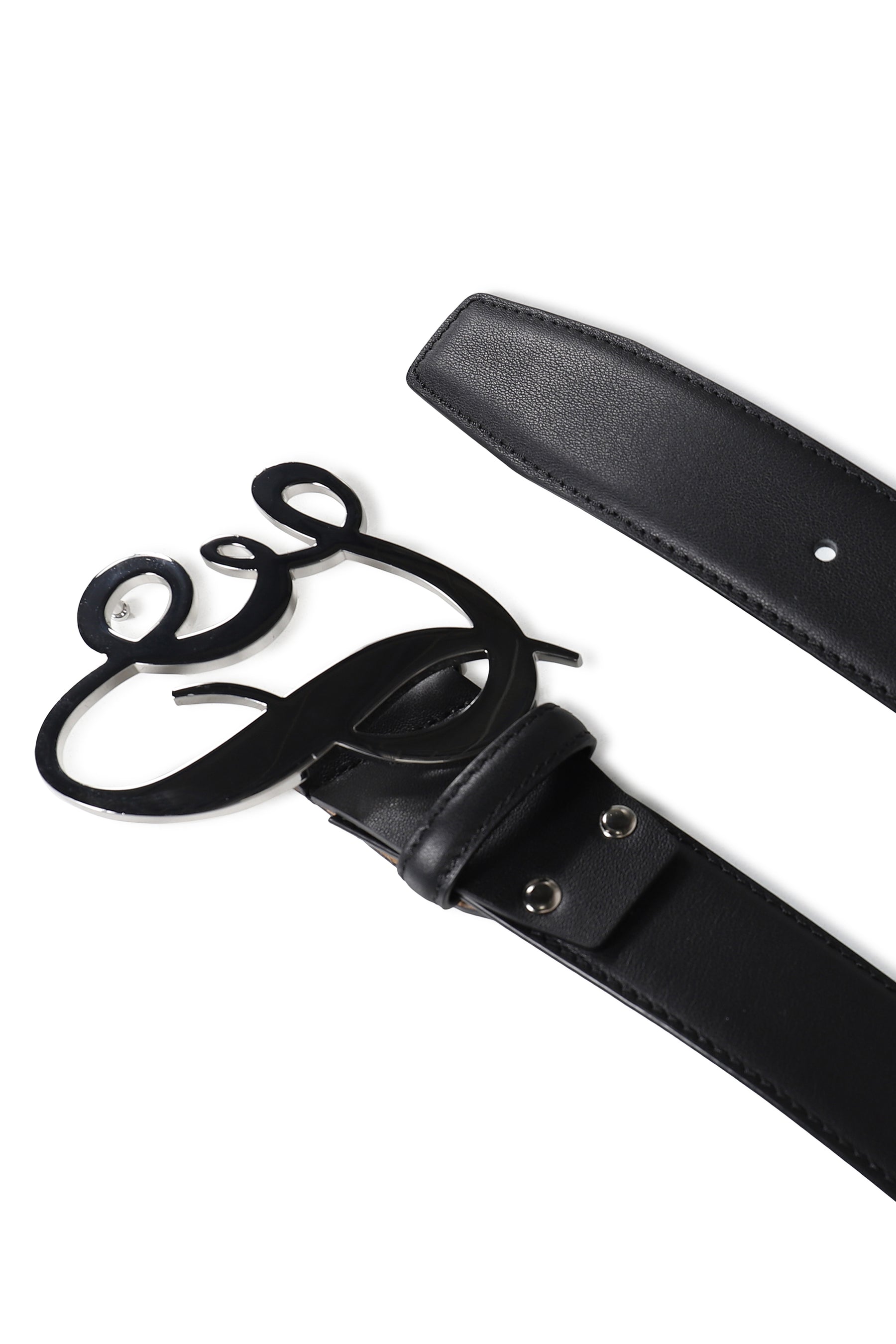 3P LARGE CURSIVE SILVER LOGO BELT / BLK