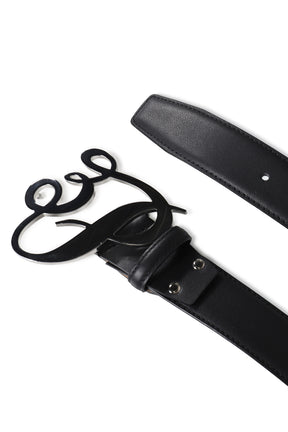 3P LARGE CURSIVE SILVER LOGO BELT / BLK
