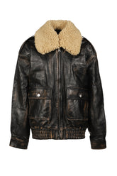 LEATHER AVIATOR JACKET / BLACK 