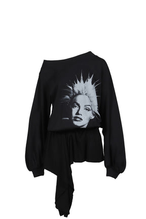 BLACK PUNK MONROE GRAPHIC OFF-SHOULDER COTTON DRESS / BLK