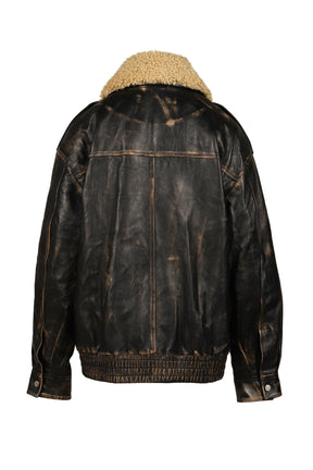 LEATHER AVIATOR JACKET / BLACK 