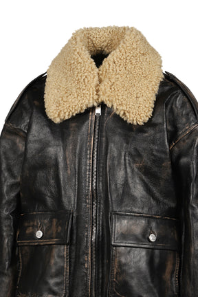 LEATHER AVIATOR JACKET / BLACK 