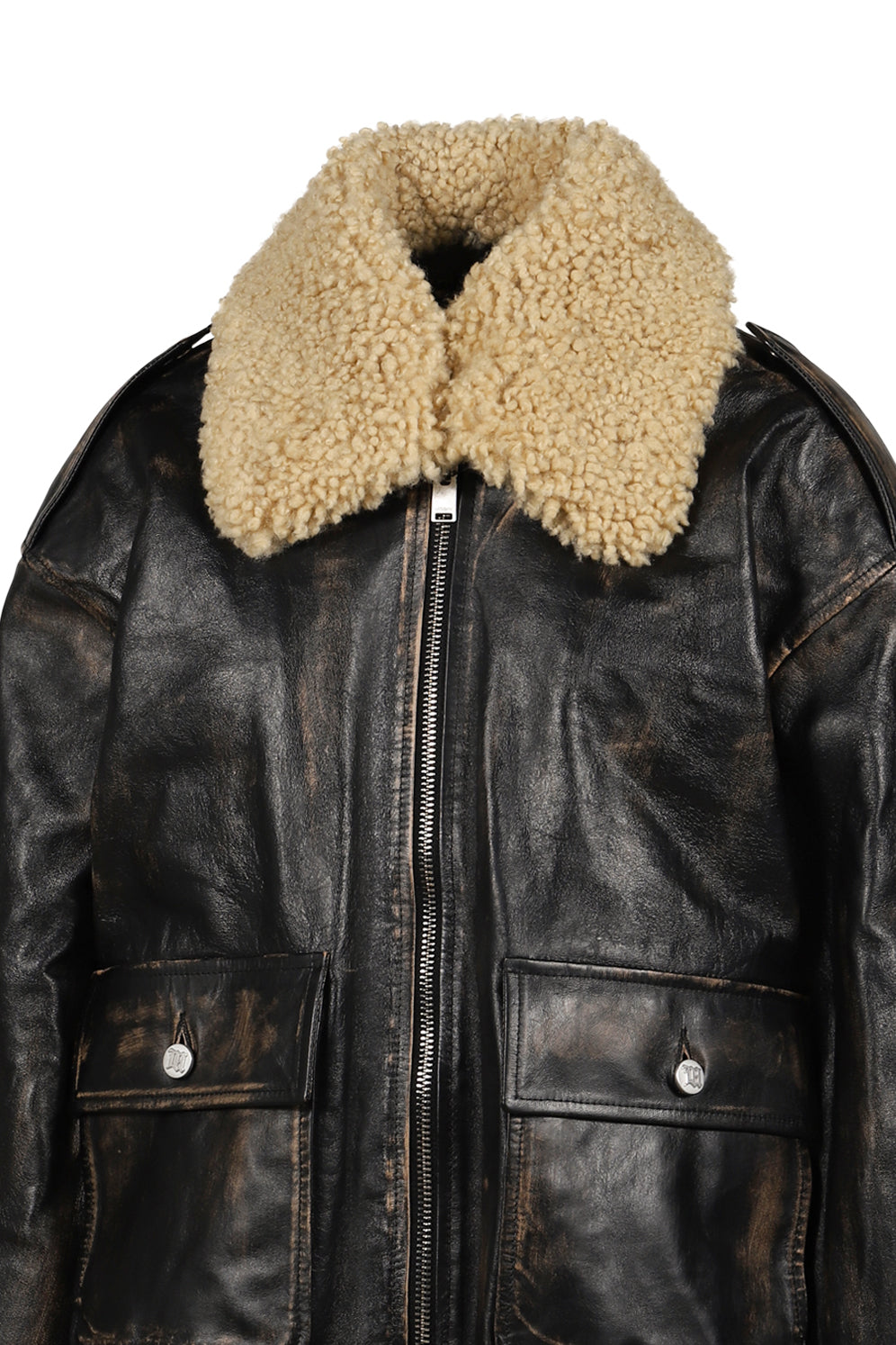 LEATHER AVIATOR JACKET / BLACK 