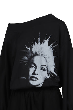 BLACK PUNK MONROE GRAPHIC OFF-SHOULDER COTTON DRESS / BLK