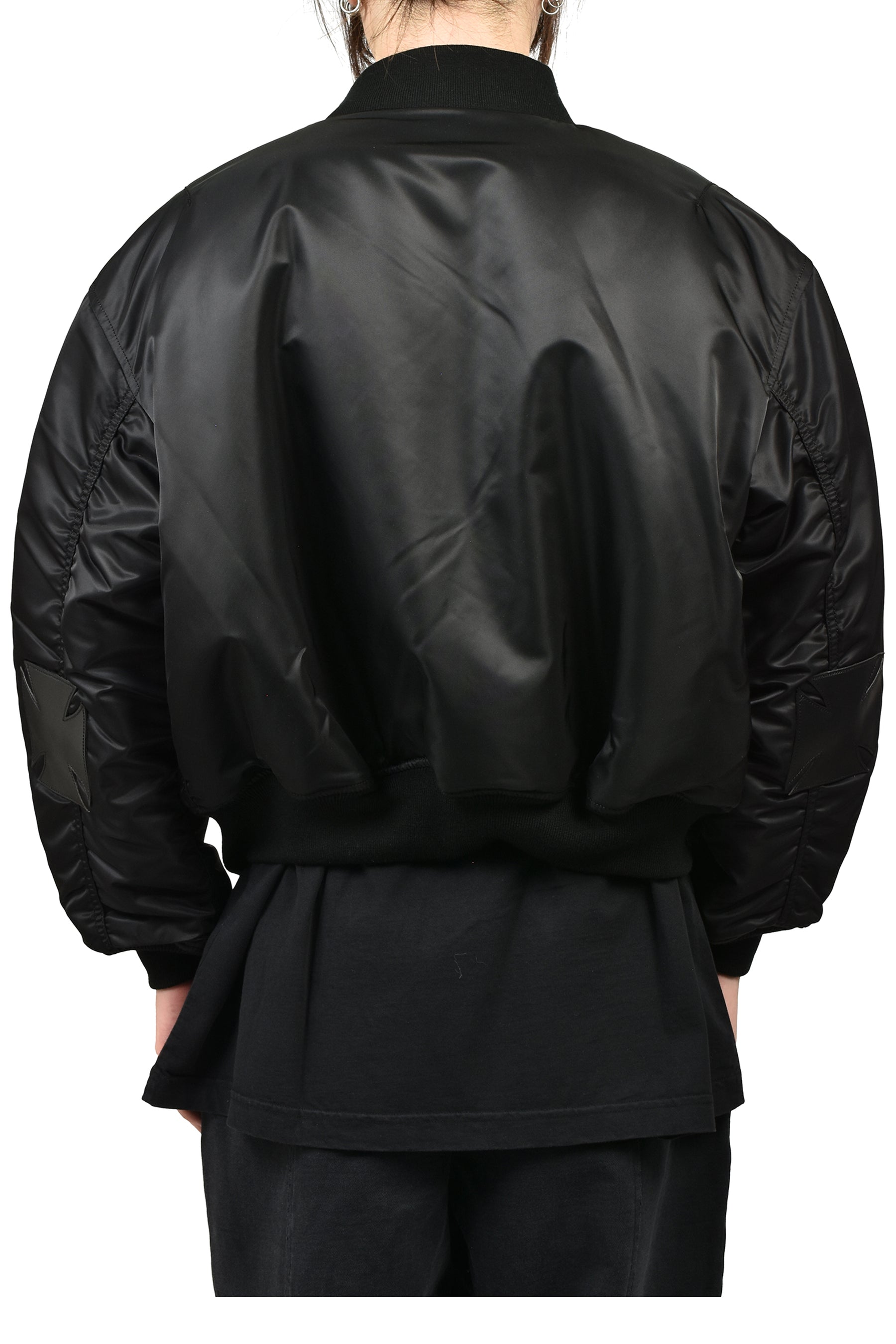 LEATHER CROSSES BOMBER JACKET / BLK