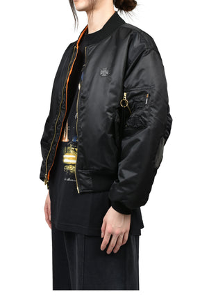 LEATHER CROSSES BOMBER JACKET / BLK