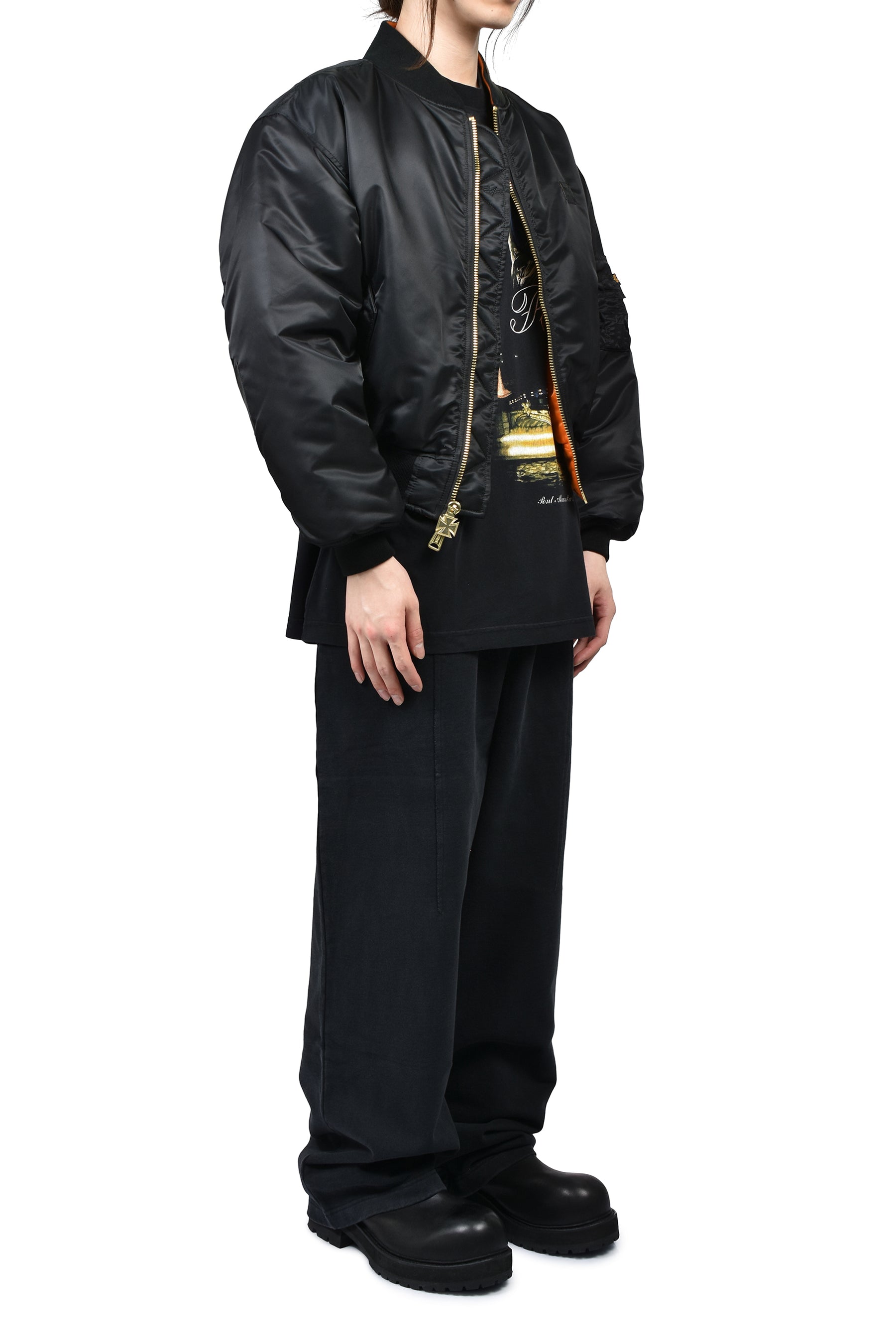 LEATHER CROSSES BOMBER JACKET / BLK