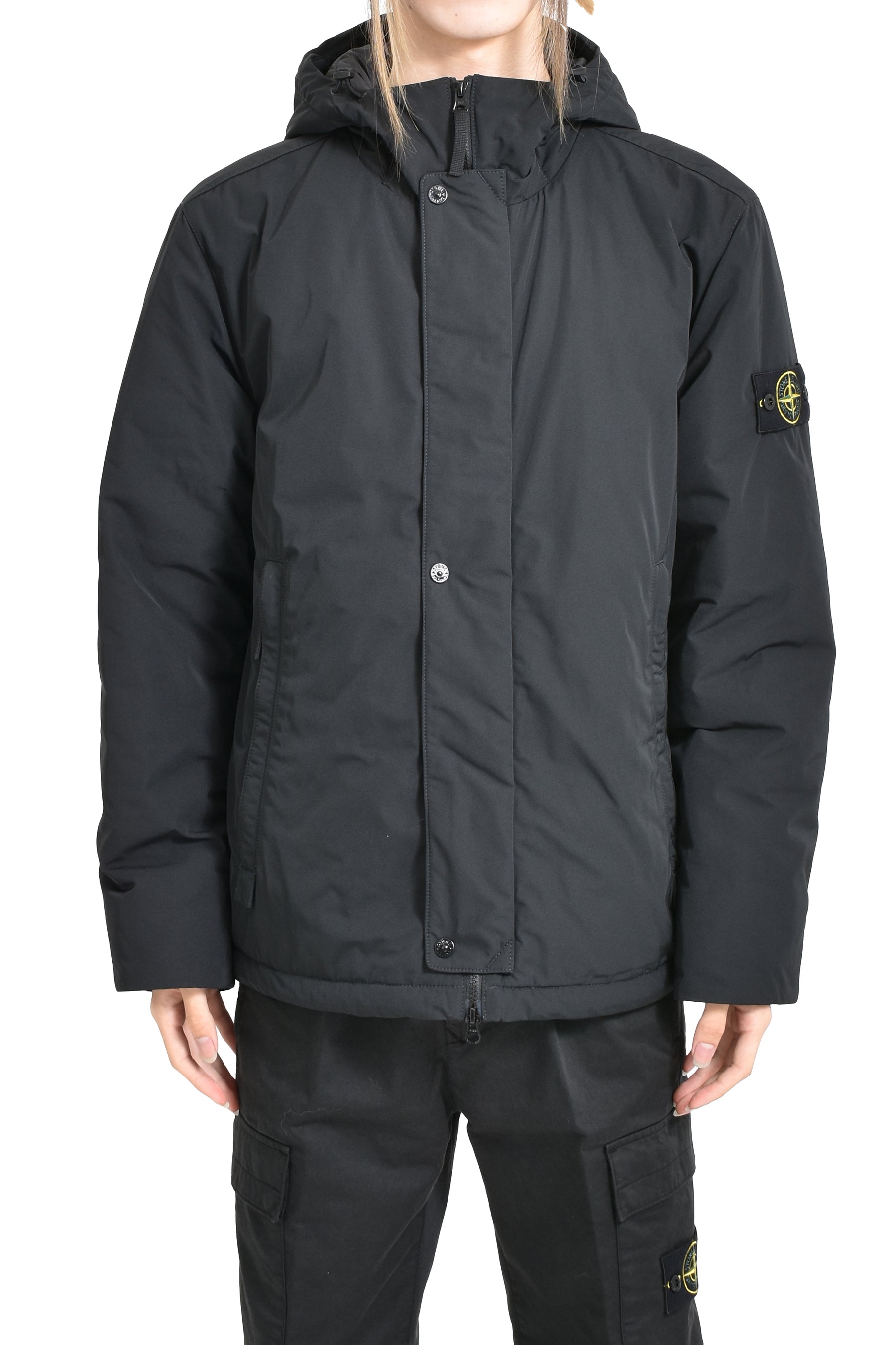 MICRO TWILL PRIMALOFT HOODED JACKET / BLK