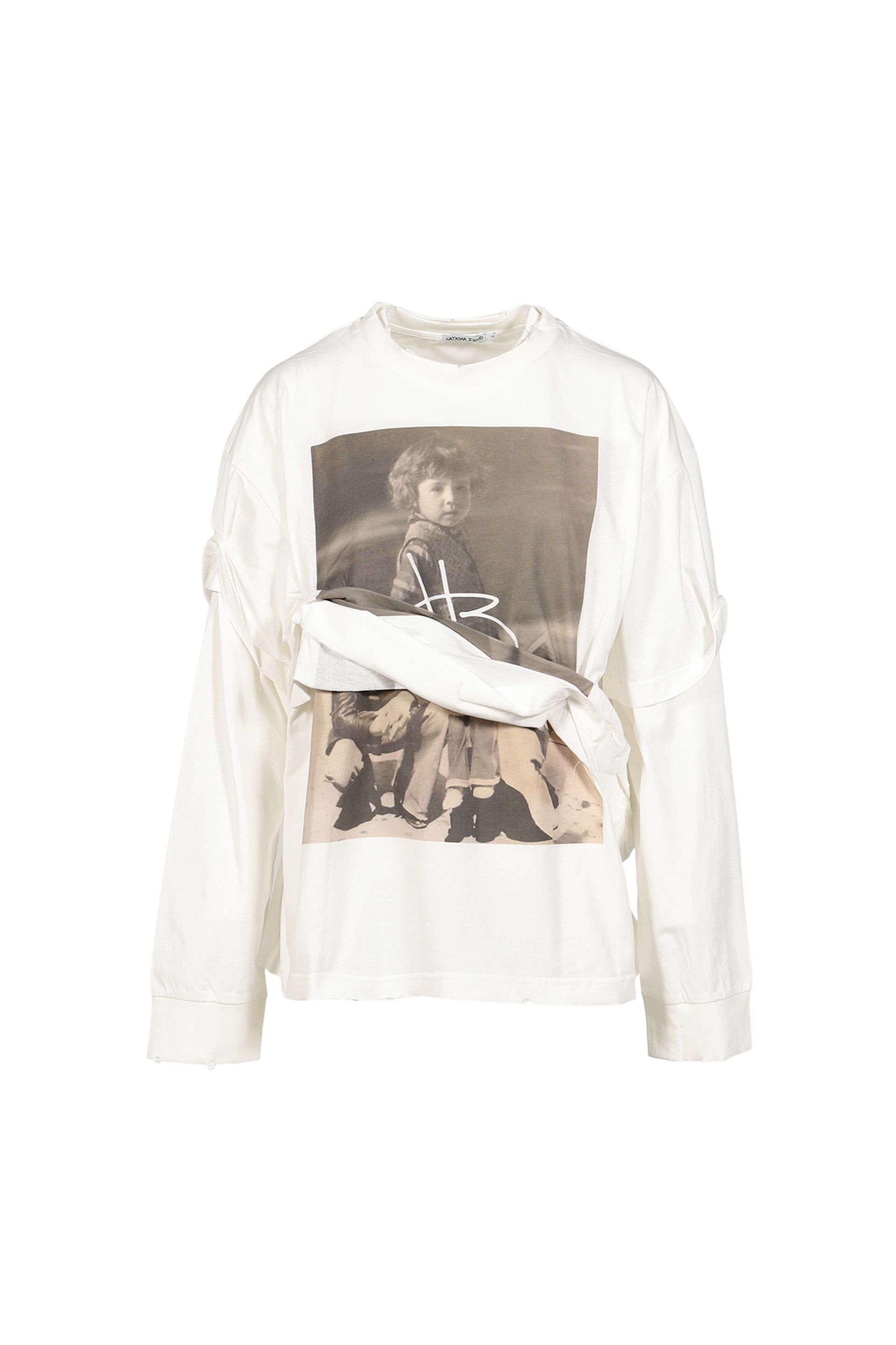 FAMILY DOUBLE DISTRESSED LS TEE / WHT