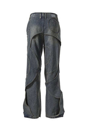 CIRCLE CUT-OUT PANTS / RUSTED BLUE