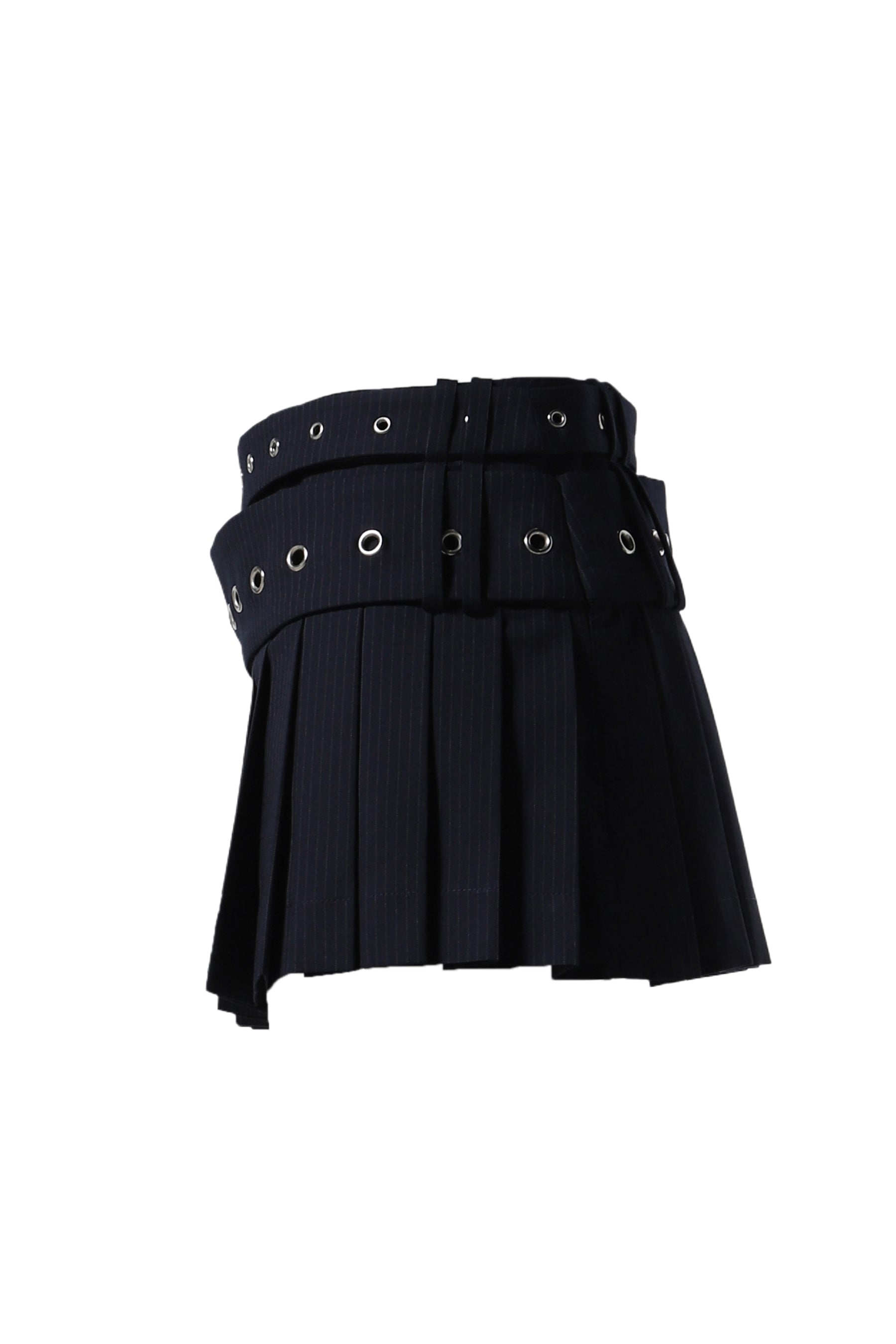 BELT SKIRT / NAVY PINSTRIPE