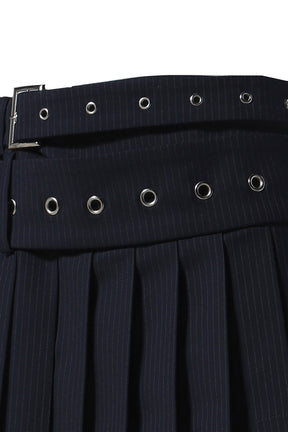 BELT SKIRT / NAVY PINSTRIPE