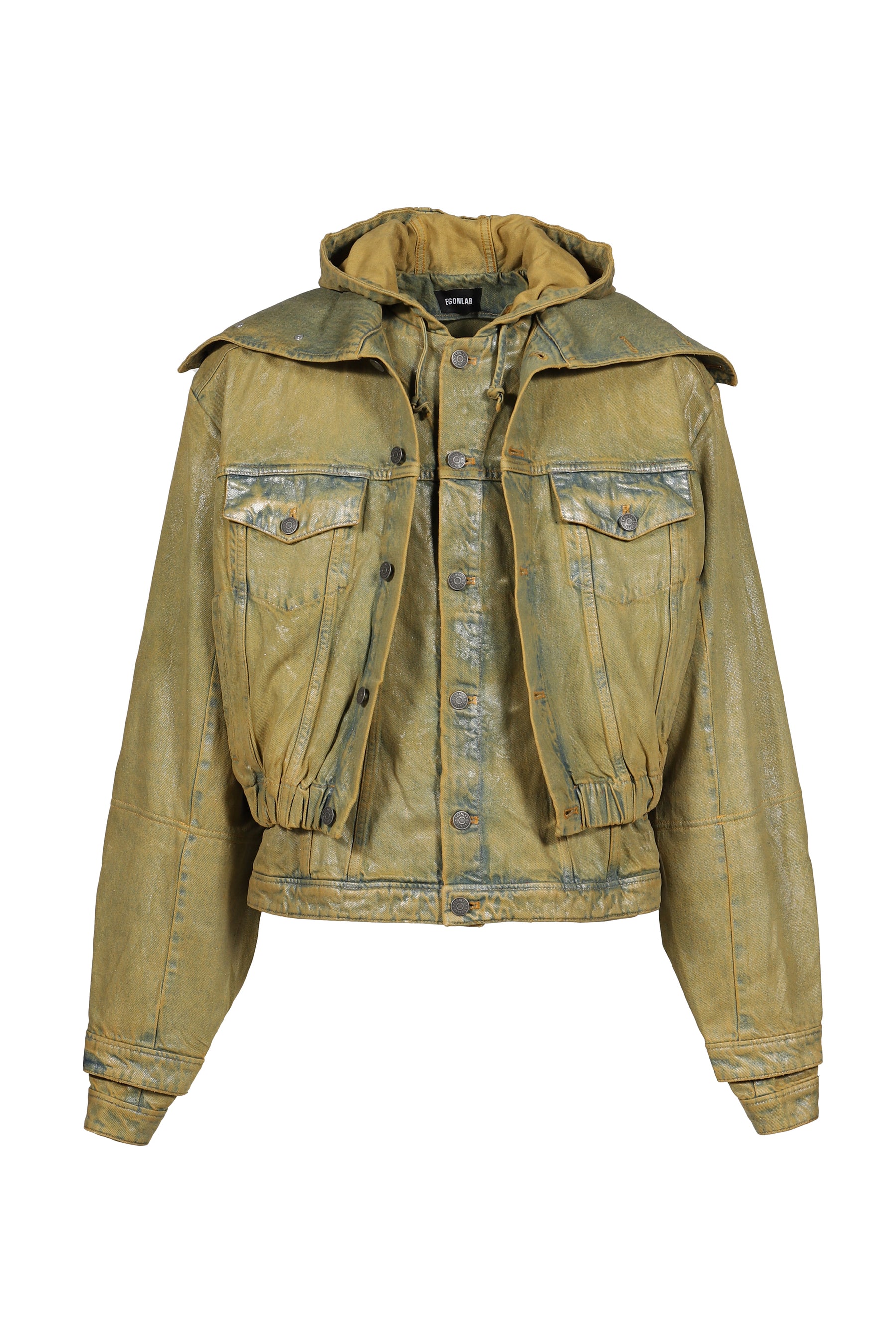 HOODED DENIM BOMBER / GRN