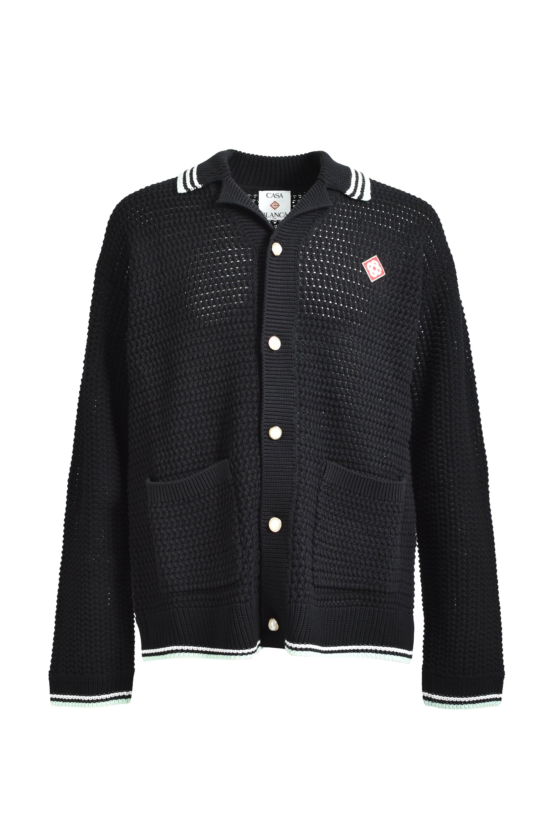 EMBROIDERED FAUX CROCHET SHIRT / BLK