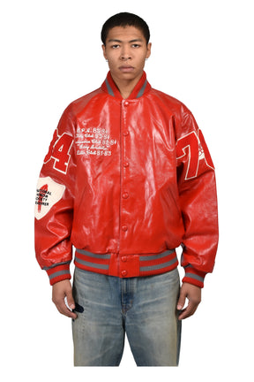 UNISEX LEATHER VARSITY JACKET LEATHER / RED