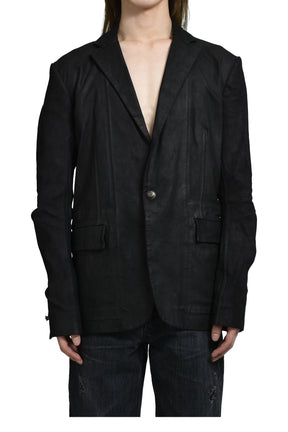 "PIONNIER"STRETCH LEATHER CLASSIC BLAZER / NOIR