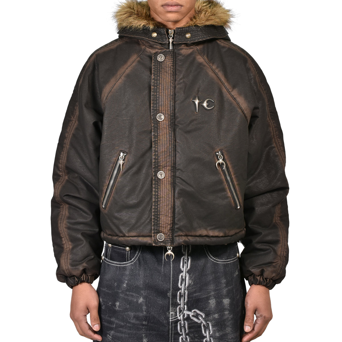 Thug club tribal three jacket L size 新品 Thug Club サグクラブ FW26 THREE RIDING SKULL FUR HOODED JACKET