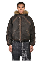 THREE RIDING SKULL FUR HOODED JACKET / BLK