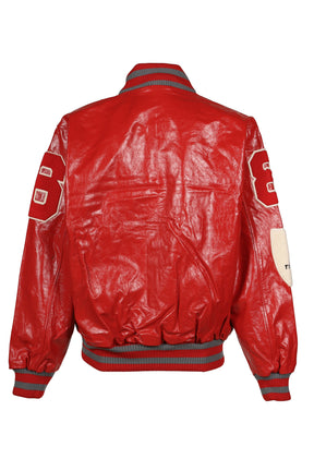 UNISEX LEATHER VARSITY JACKET LEATHER / RED
