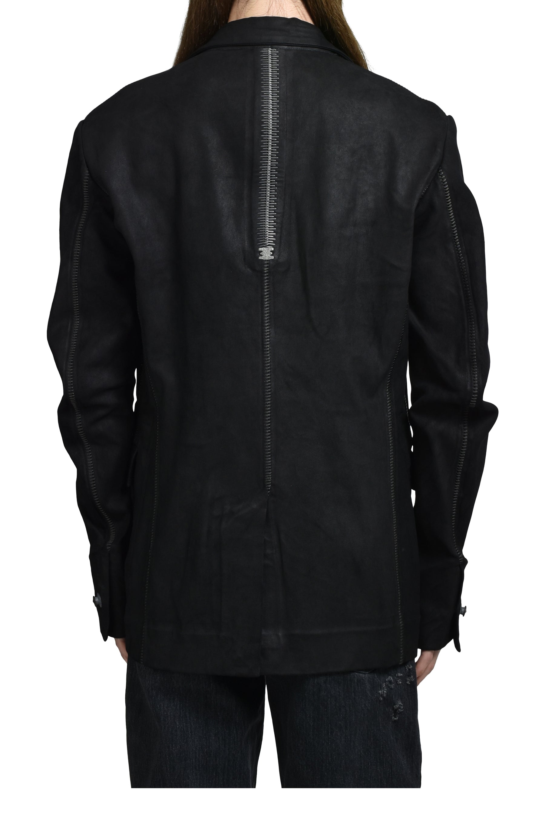 "PIONNIER"STRETCH LEATHER CLASSIC BLAZER / NOIR