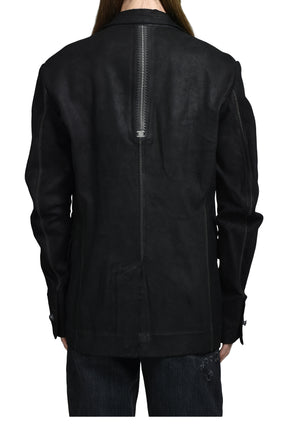 "PIONNIER"STRETCH LEATHER CLASSIC BLAZER / NOIR