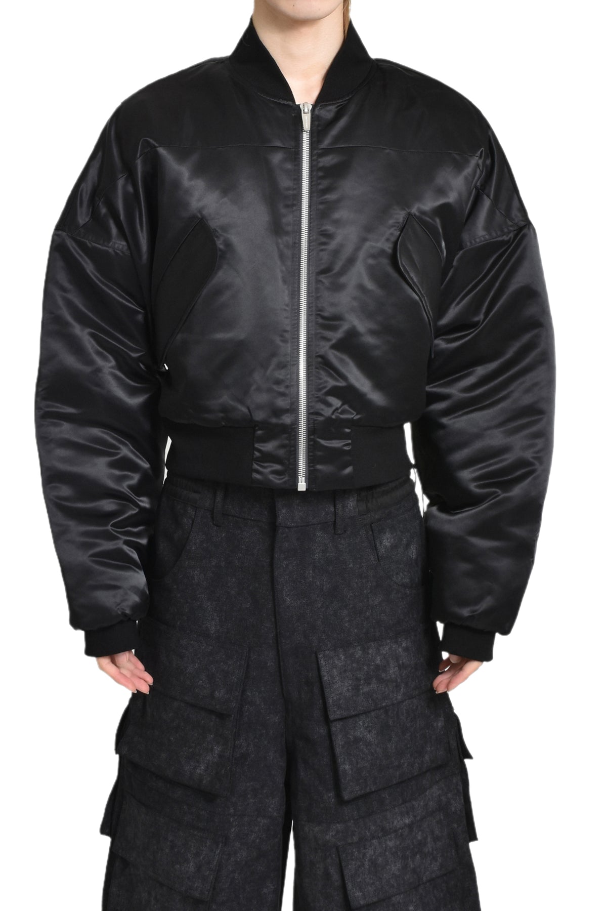 NYLON CROPPED BOMBER JACKET / BLK