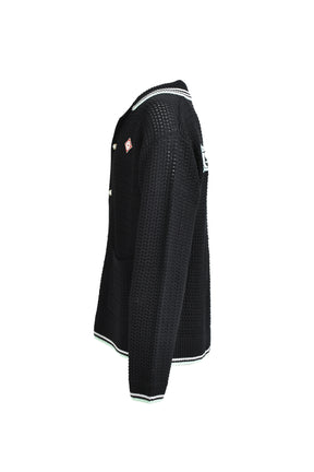 EMBROIDERED FAUX CROCHET SHIRT / BLK