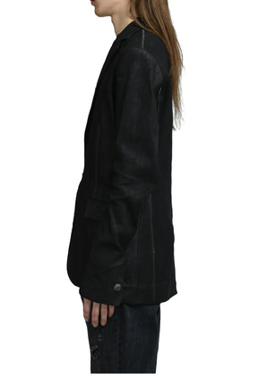"PIONNIER"STRETCH LEATHER CLASSIC BLAZER / NOIR