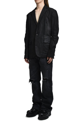 "PIONNIER"STRETCH LEATHER CLASSIC BLAZER / NOIR