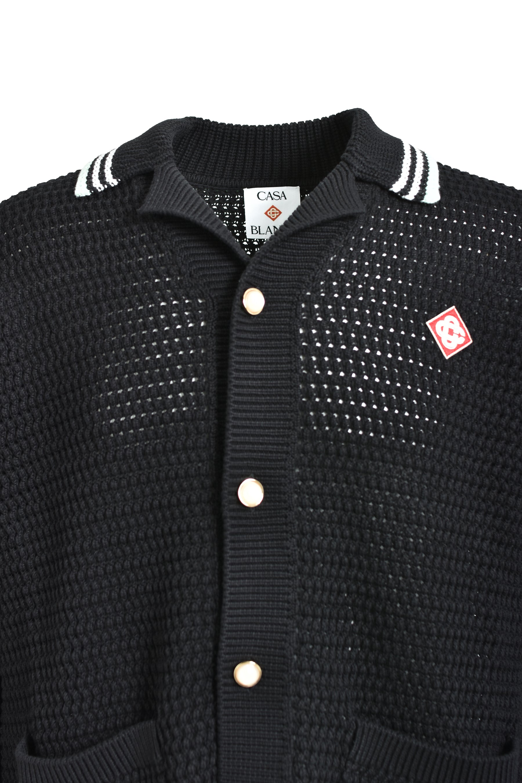 EMBROIDERED FAUX CROCHET SHIRT / BLK