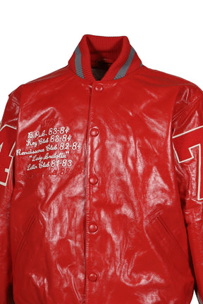 UNISEX LEATHER VARSITY JACKET LEATHER / RED