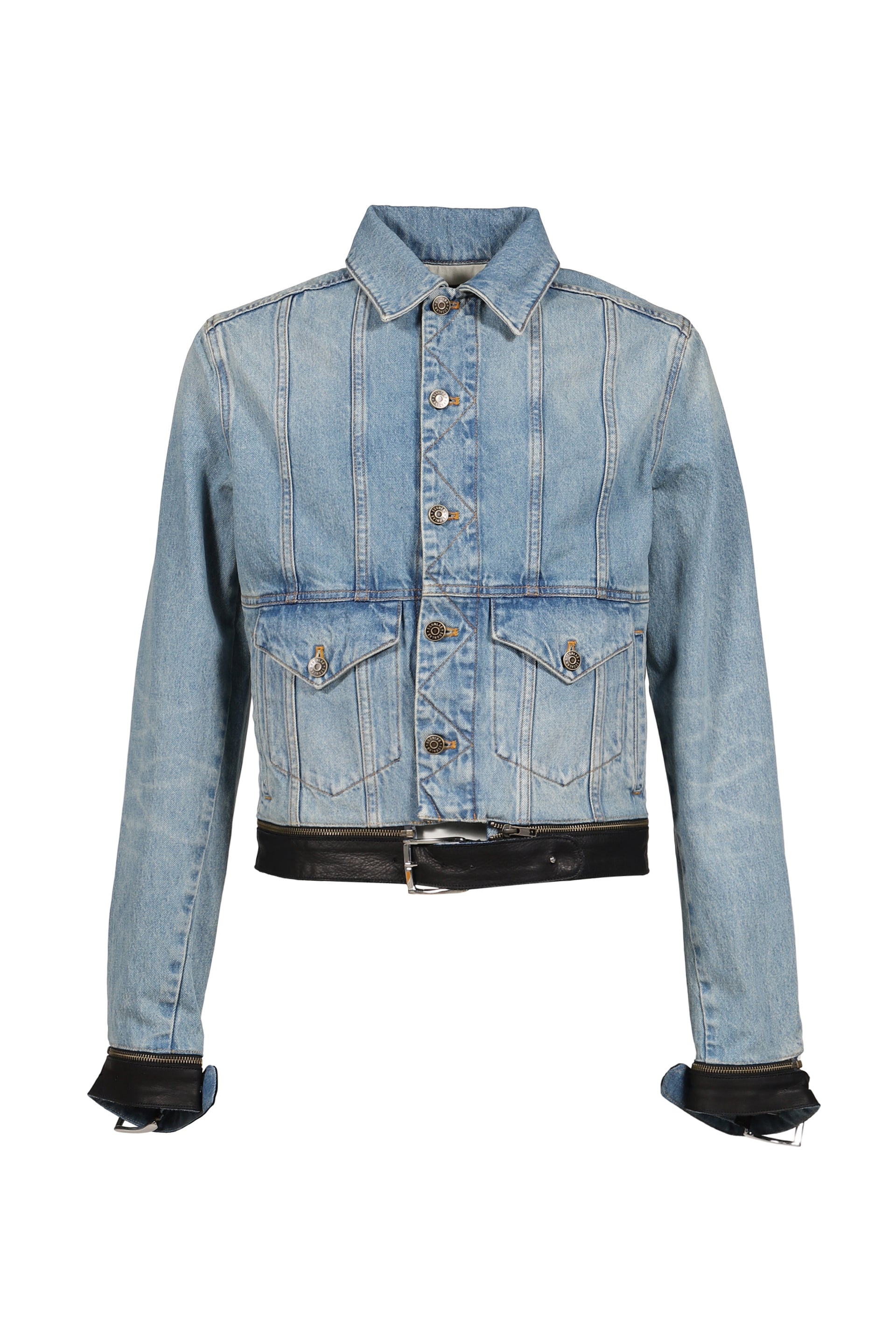 LEATHER STRAP DENIM JACKET / THICK DENIM 12OZ BLEU