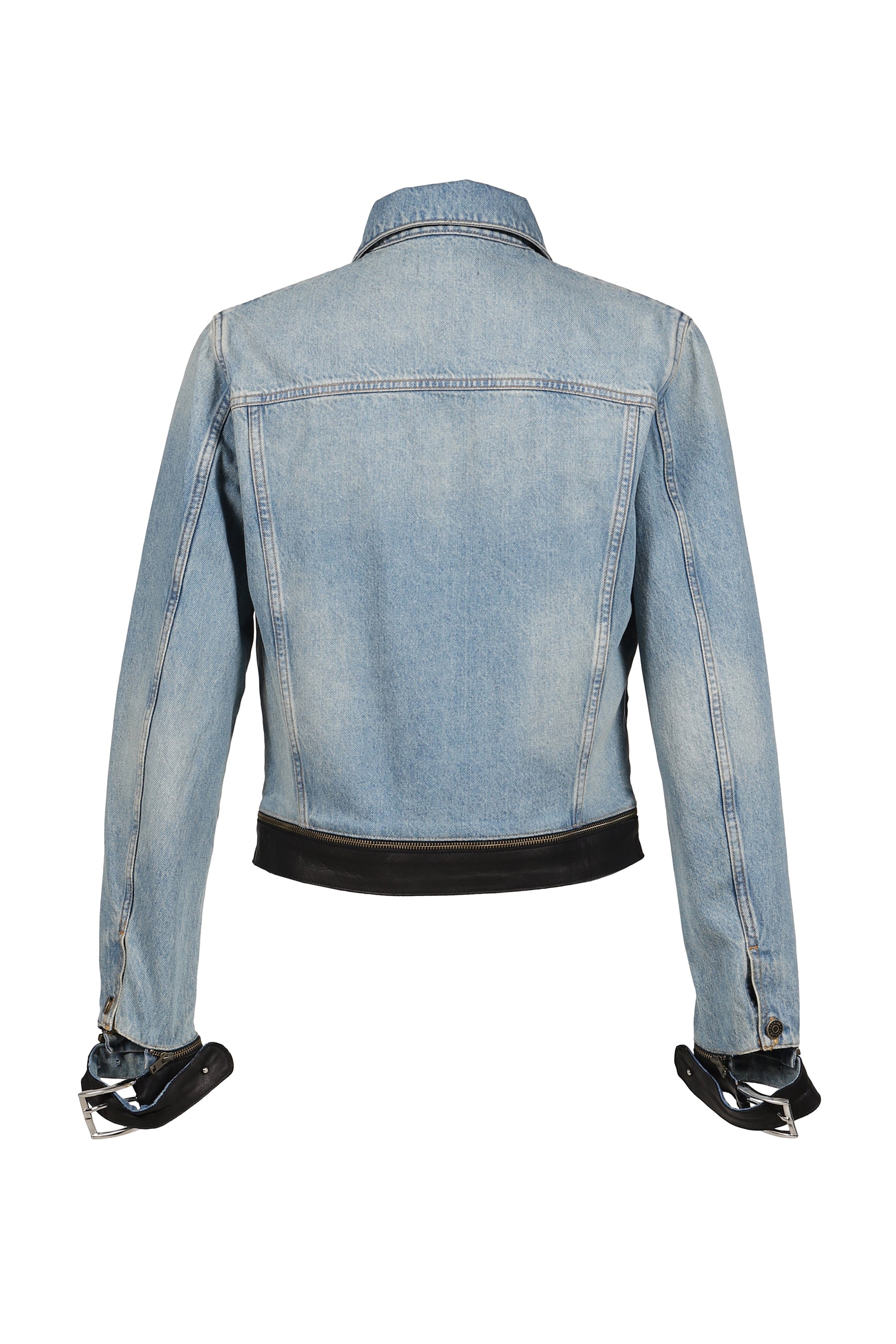 LEATHER STRAP DENIM JACKET / THICK DENIM 12OZ BLEU