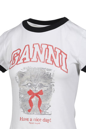 BASIC COTTON JERSEY MARGOT KITTY PRINT / WHT