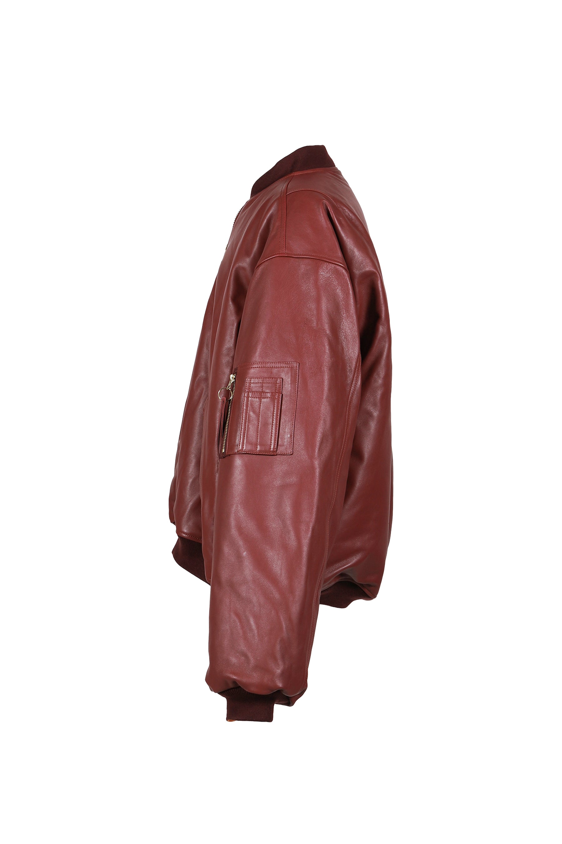 VETEMENTS FW25 OVERSIZED LEATHER BOMBER JACKET / BORDEAUX - NUBIAN