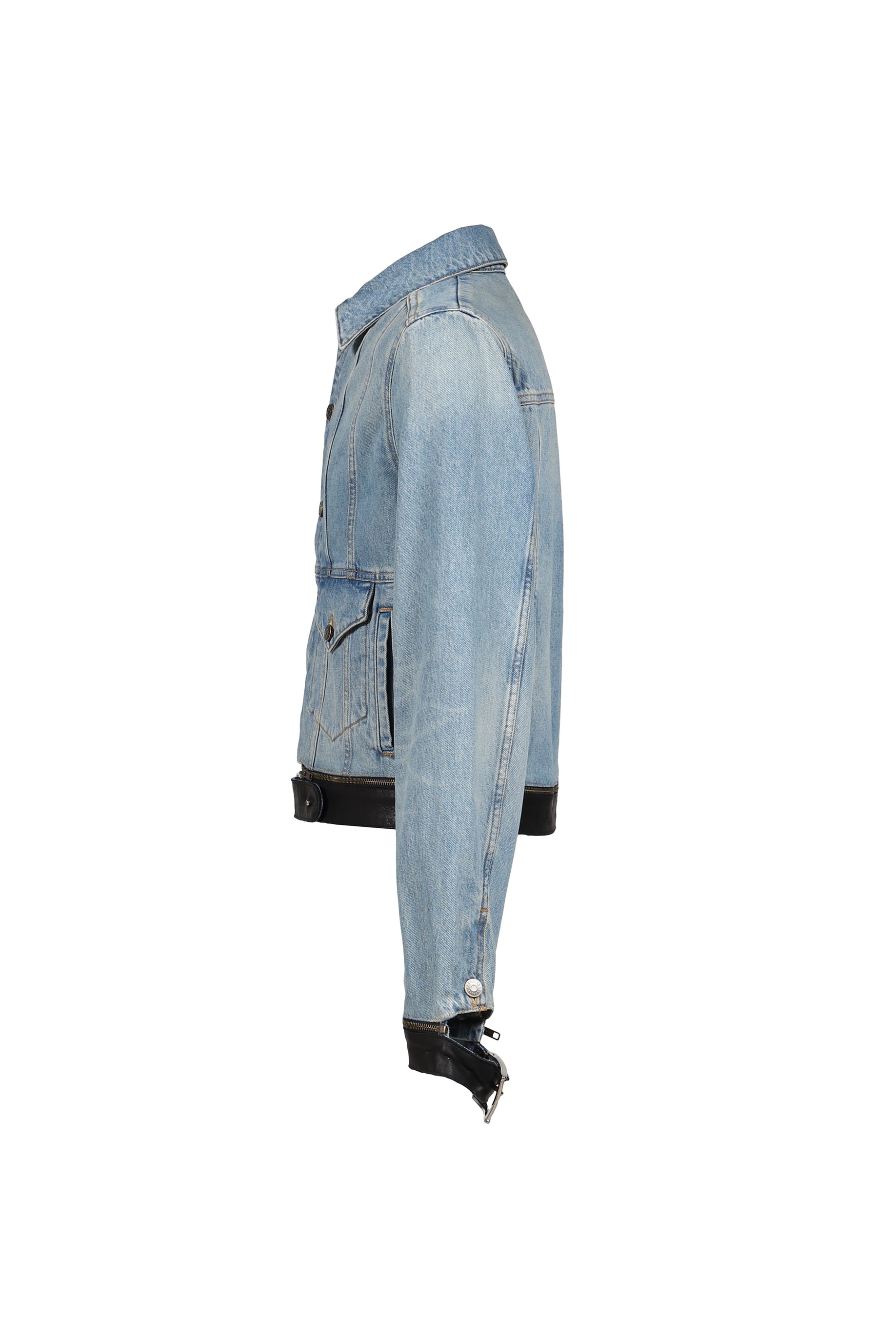 LEATHER STRAP DENIM JACKET / THICK DENIM 12OZ BLEU