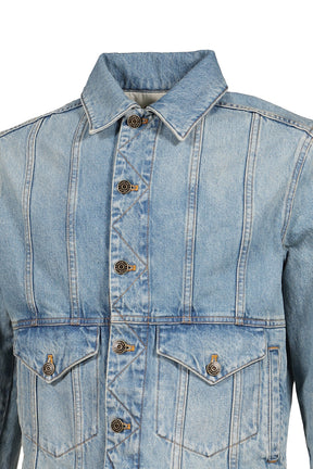 LEATHER STRAP DENIM JACKET / THICK DENIM 12OZ BLEU