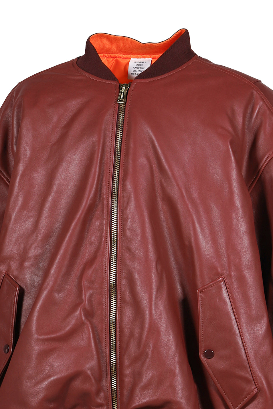 VETEMENTS FW25 OVERSIZED LEATHER BOMBER JACKET BORDEAUX NUBIAN