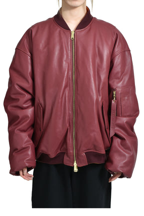 VETEMENTS FW25 OVERSIZED LEATHER BOMBER JACKET / BORDEAUX