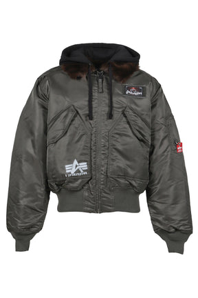 TECHNICAL NYLON+FUR KHAKI FUR LINED BOMBER / KHA