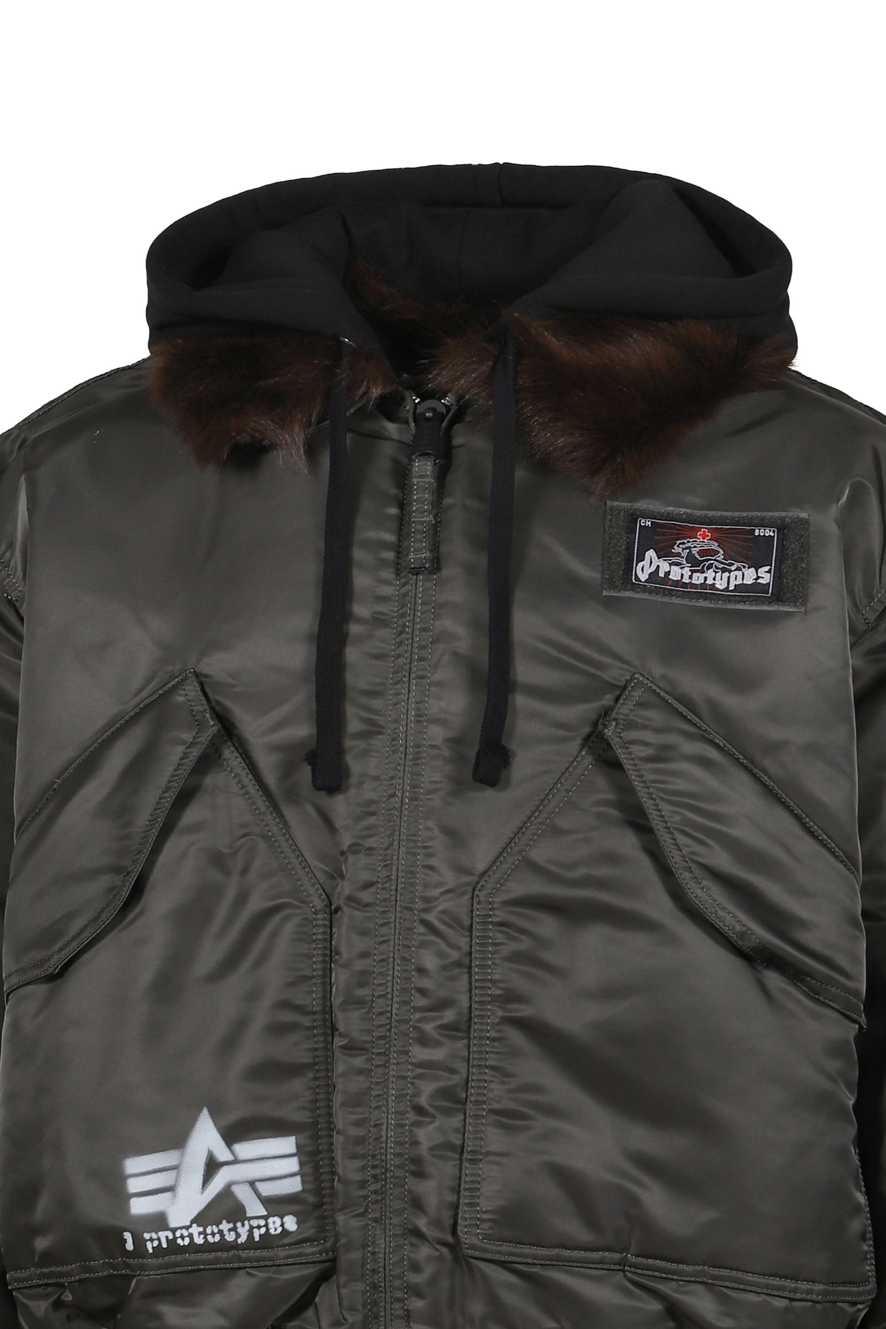 TECHNICAL NYLON+FUR KHAKI FUR LINED BOMBER / KHA